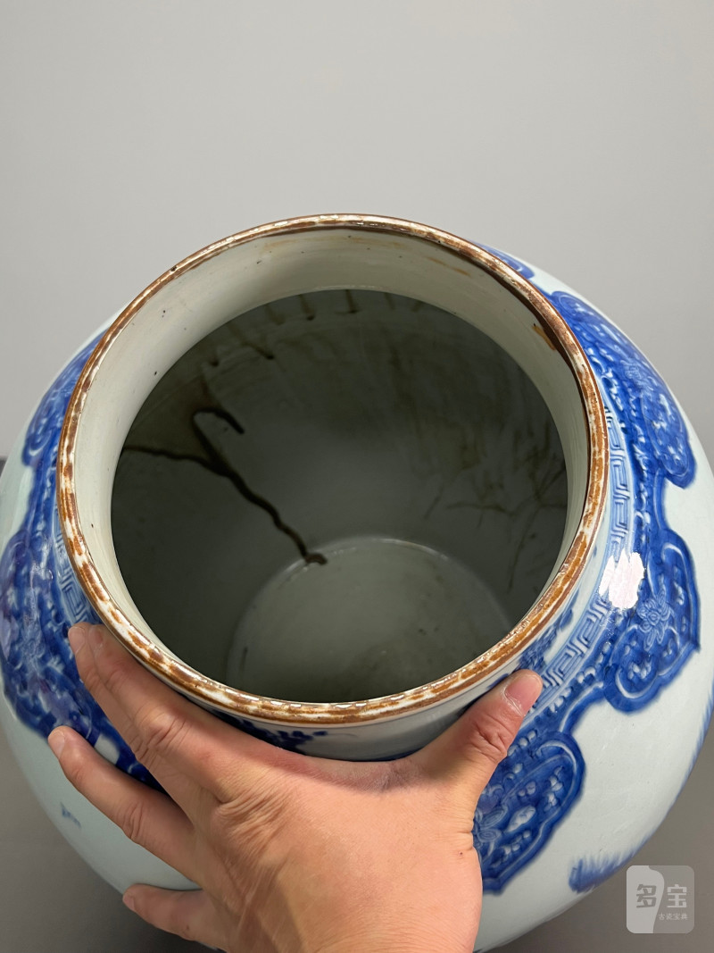 清康熙  青花山水纹大将军罐 - 图13